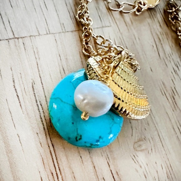 MAYAMAR Dipped 24K Gold Turquoise‎ Necklace Seashell Chain NWT Box RET $245 - Picture 10 of 10